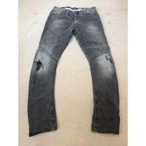 Bray Steve Alan Einstein Jeans Distressed Moto Black Dark  Denim Mens 32 x 33